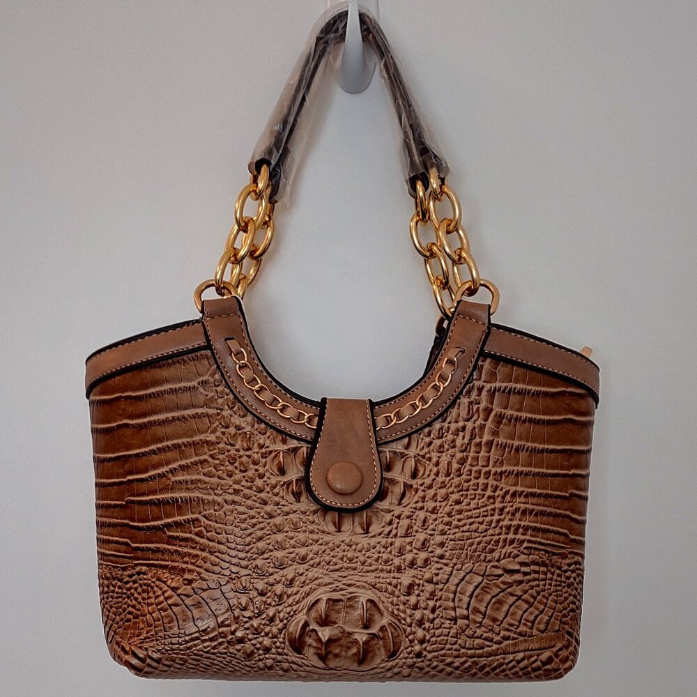 Crocodile-Embossed Shoulder / Crossbody Handbag